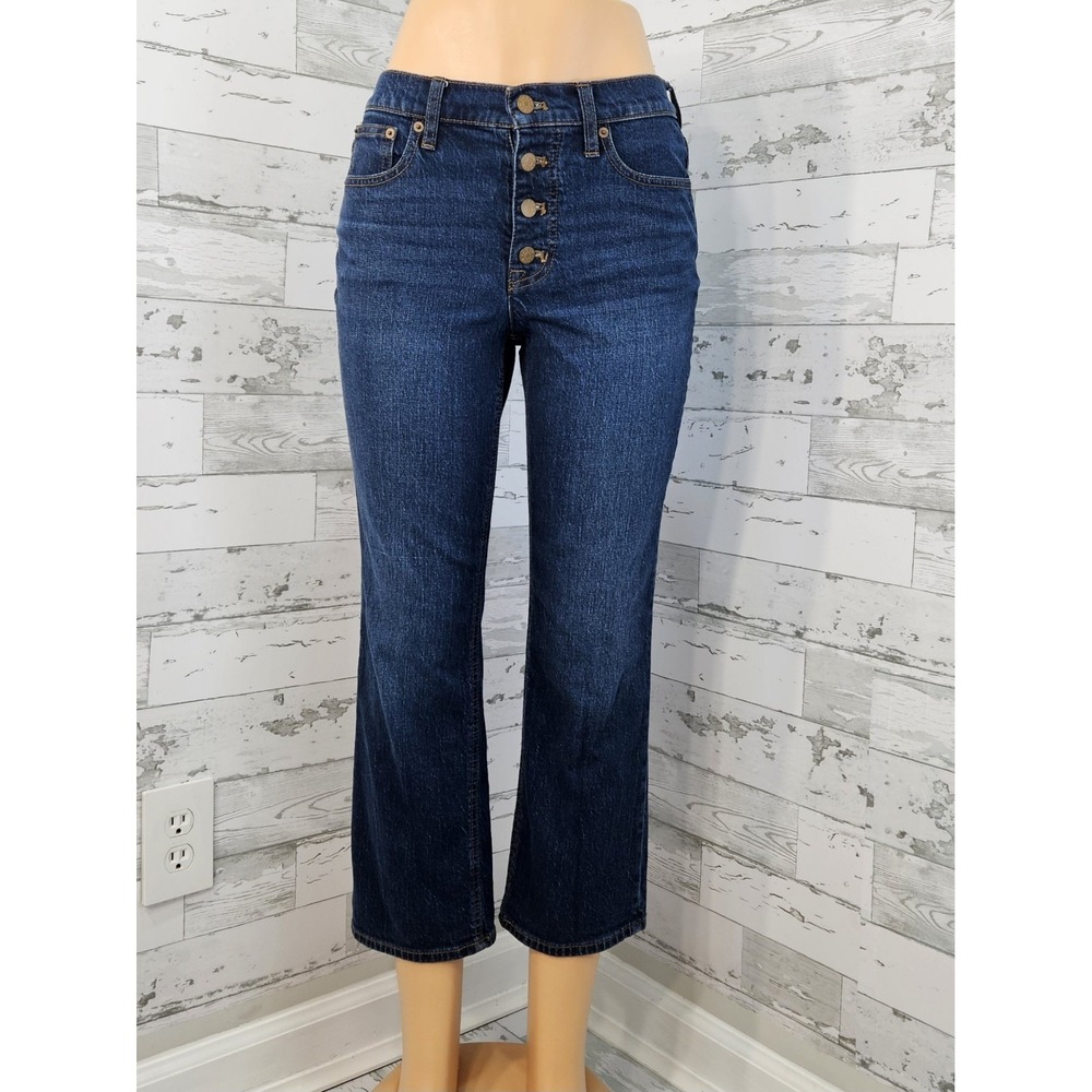 J Crew Womens Mid-Rise Flare Crop Jeans Dark Wash Button Fly Size 27